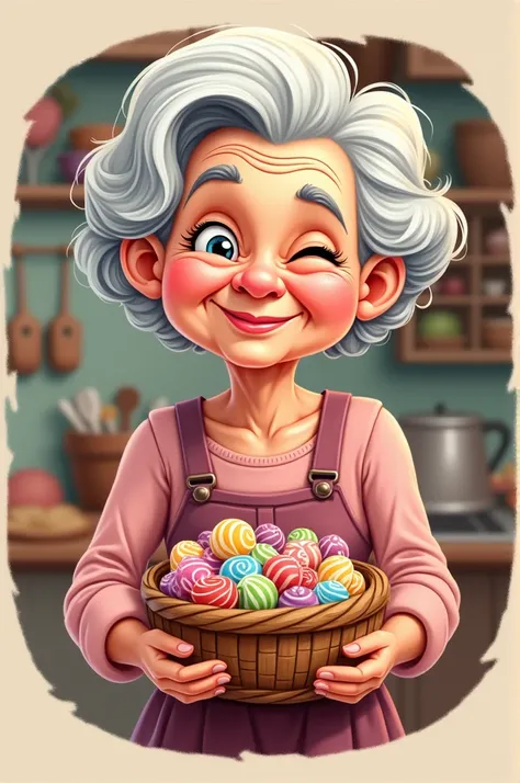 Logo Grandma selling candy. Simply blink one eye, stick your thumb to the right.