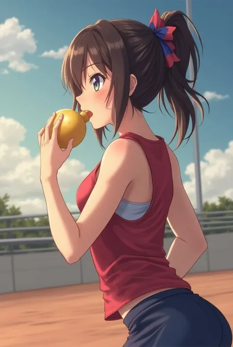 
anime girl in track clothes sucking a mans big penis