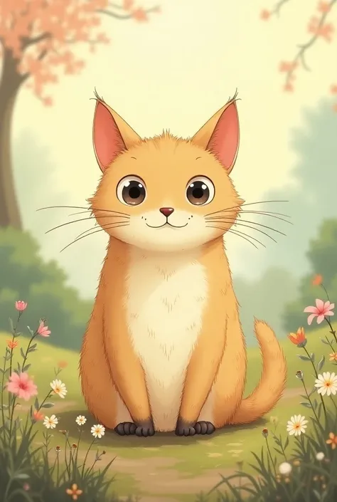 Make a cat version of the character that will be printed on a t-shirt that will be sold with a Ghibli sensibility