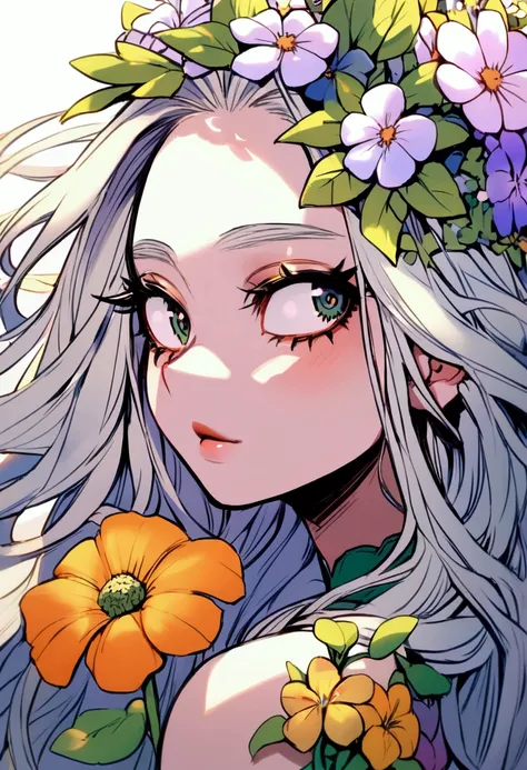 My hero academia, girl with flower power, long hair, long eyelashes