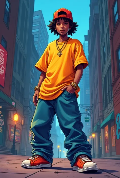 a design of a character dressed in the Hip Hop style of the 90s