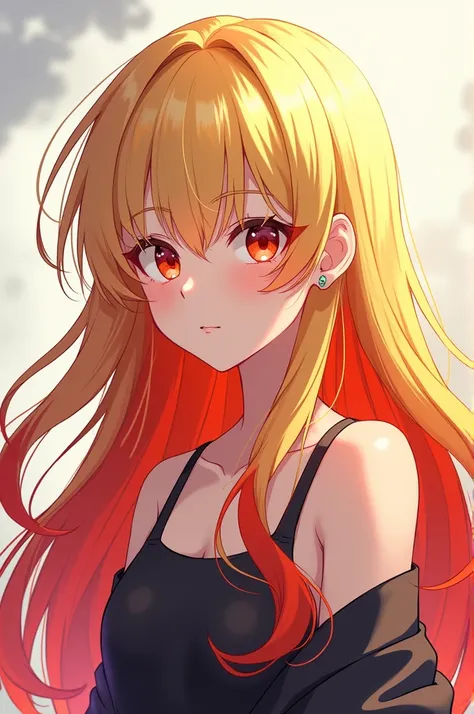 Young teenager with long blond hair with bright red tips,  Anime style