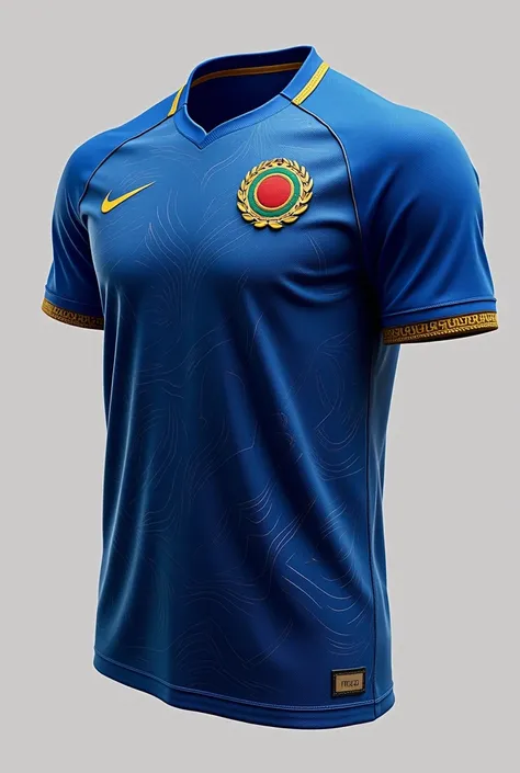 Make a jersy with blue and gold colour and Dhaka city theme and with no logos 