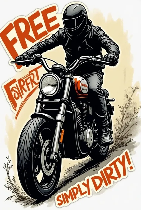 A motorbike sticker which contains "free spirit " "simply dirty"