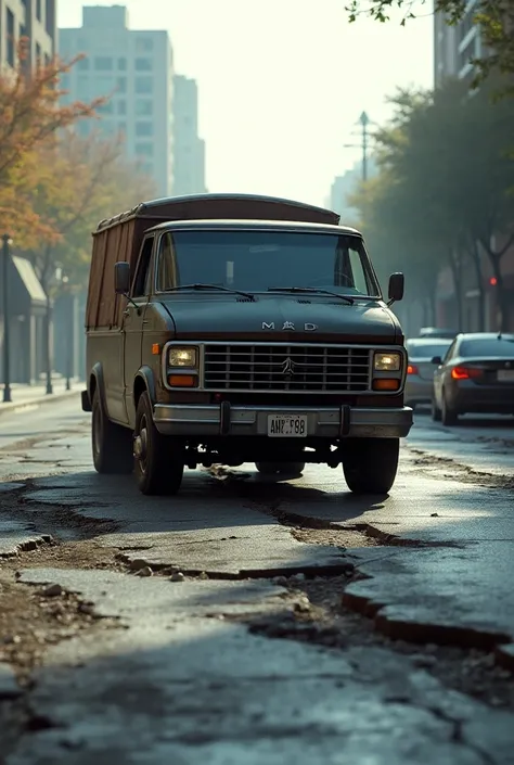 Car damages the road with the weight it carries in its van 