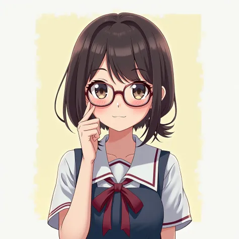 Anime young girl, girls school uniform, glasses. Anime style.