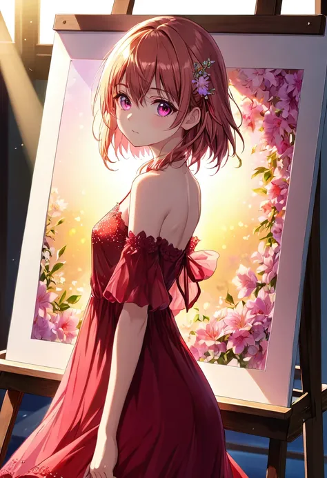 (((masterpiece))), (((best quality))), ((ultra-detailed)), (illustration), (detailed light), ((an extremely delicate and beautiful)), (beautiful detailed eyes), (sunlight), studio, easel, shine colorful, snmr, 1girl, shiina mahiru (otonari no tenshi-sama),...