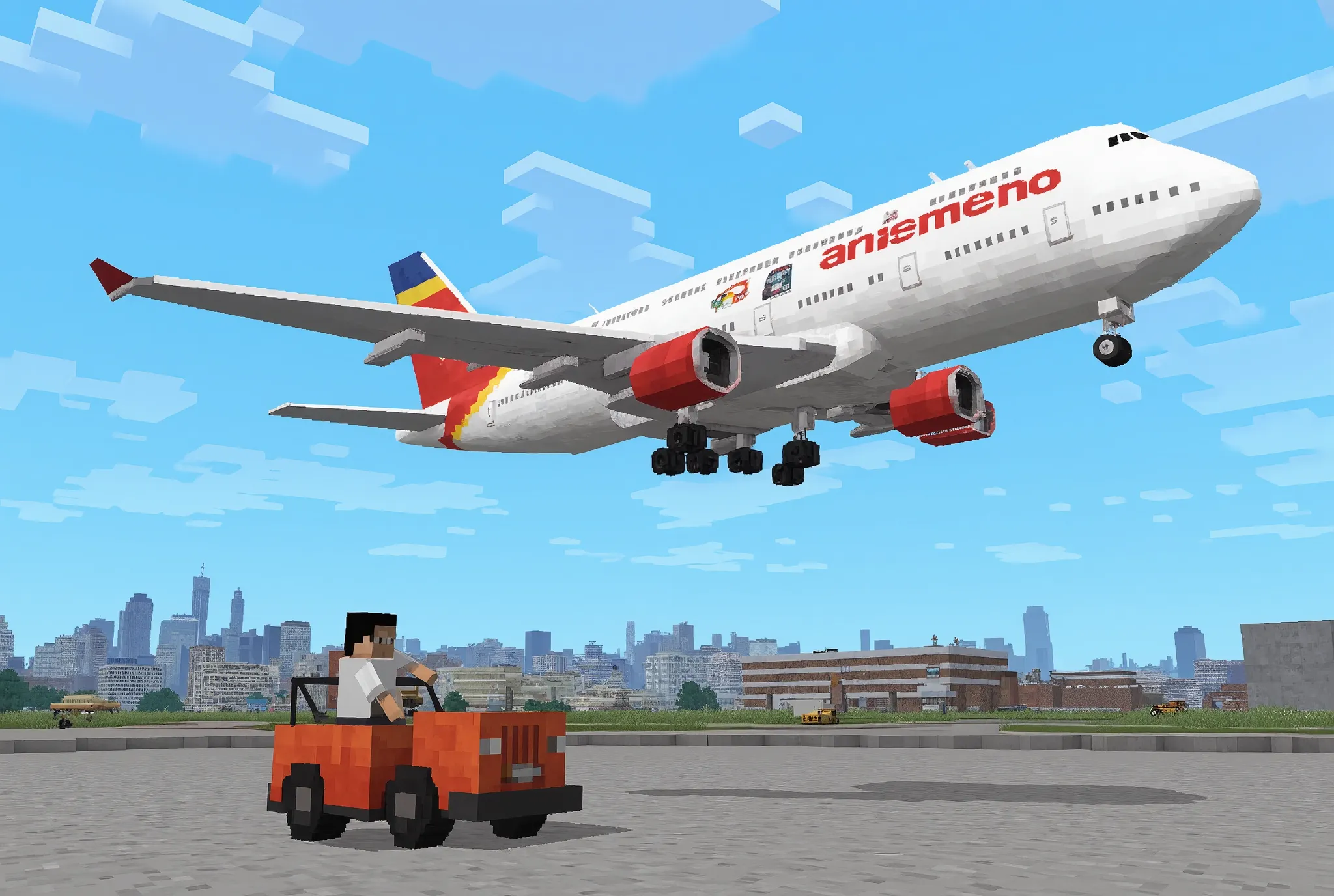 (masterpiece:1.2, best illustration,Super detailed),( Minecraft :2.0),( High Quality Voxel Art :2.0),( Voxel-based World  :2.0),( Jumbo Jet Closeup:2.0),(International Airport:2.0),(dynamic),( Rear View of a Mechanic Guiding an Airplane :2.0),( Maintenance Vehicle :2.0),( Vivid Colors:2.0),(cute:2.0),( Minimalist   :2.0),(  pixel art:2.0)