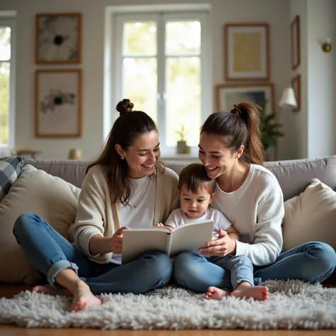 A married couple with a child in an apartment