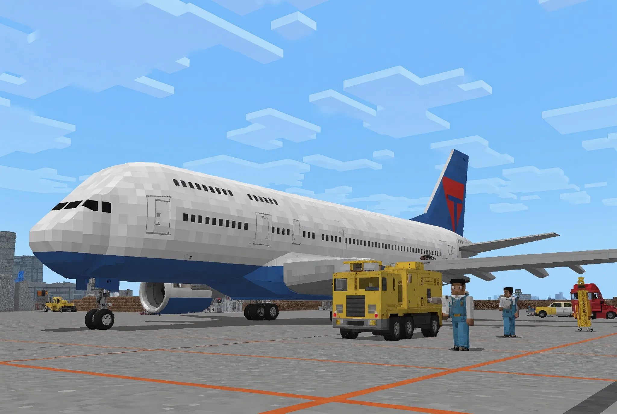 (masterpiece:1.2, best illustration,Super detailed),( Minecraft :2.0),( High Quality Voxel Art :2.0),( Voxel-based World  :2.0),( Jumbo Jet Closeup:2.0),(International Airport:2.0),(dynamic),( Rear View of a Mechanic Guiding an Airplane :2.0),( Maintenance Vehicle :2.0),( Vivid Colors:2.0),(cute:2.0),( Minimalist   :2.0),(  pixel art:2.0)