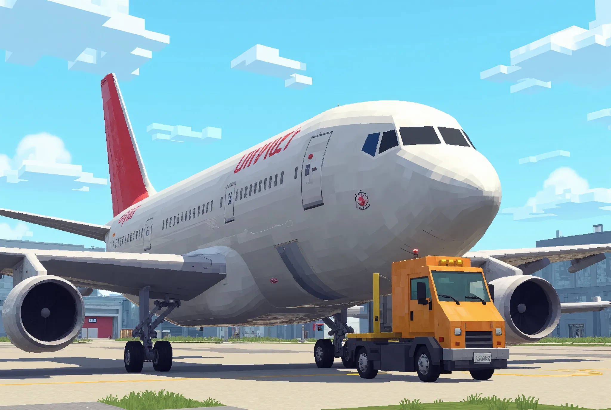 (masterpiece:1.2, best illustration,Super detailed),( Minecraft :2.0),( High Quality Voxel Art :2.0),( Voxel-based World  :2.0),( Jumbo Jet Closeup:2.0),(International Airport:2.0),(dynamic),( Rear View of a Mechanic Guiding an Airplane :2.0),( Maintenance Vehicle :2.0),( Vivid Colors:2.0),(cute:2.0),( Minimalist   :2.0),(  pixel art:2.0)