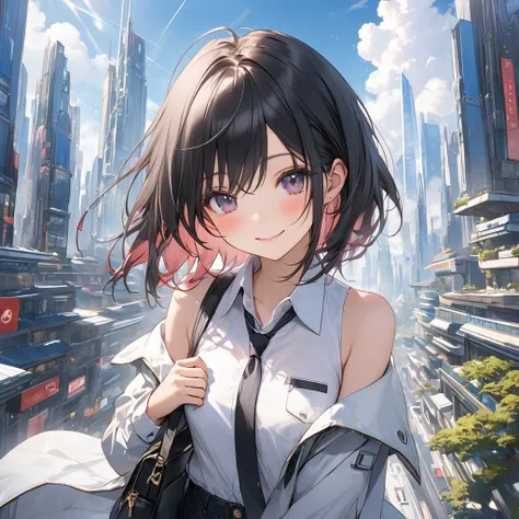 ((32K)), ((Best Quality)), (( ultra high resolution )), (( Hi-Res)), ((超 Hi-Res)), (( very detailed CG)), ((unity 32K wallpaper)), (masterpiece, Best Quality),( 1 girl)、 beautiful dark eyes 、Short black hair、black inner hair、smile、blush、Small breasts、black...