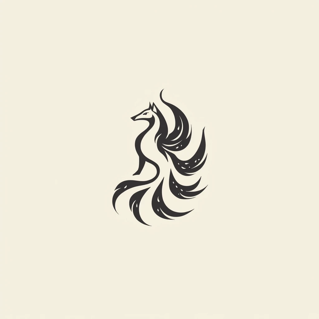 Nine-Tailed Fox,  with each tail being some kind of elemental, draw a minimalist logo 