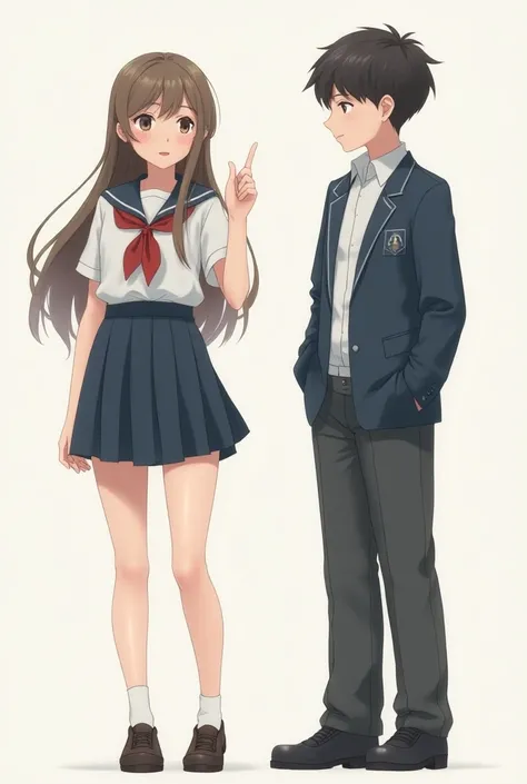 make me a girl and a boy  wearing school uniform looking sideview, back view and front view