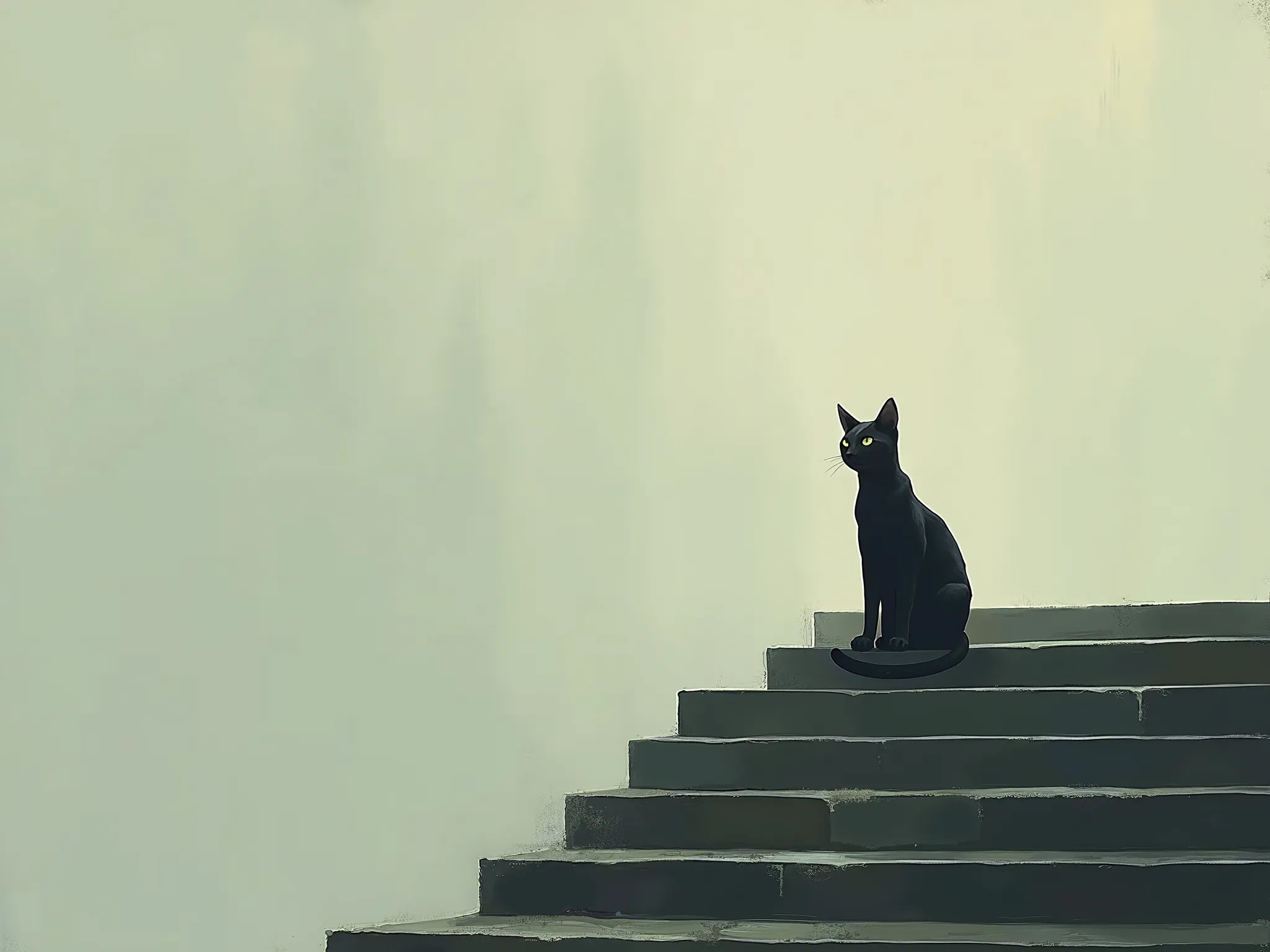 ((The cat on the stone steps)) against a dirty gradient background, minimalism:1.3, the combination of ren's applications and oil painting, (modern art):1.4, surrealism:1.3, the absurdity:1.5