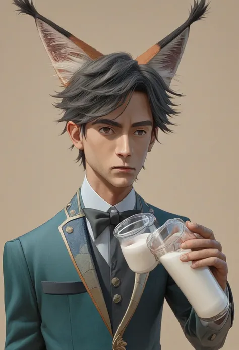 a man with caracal ears in a suit and tie, a handsome man with animal ears sipping coffee ((Caracal ears)), dignified aristocrat, is avatar for website, wearing steampunk attire, taisho roman, colored milk tea, 3D model, 80s, dark fantasy
ความละเอียดสูง, ค...