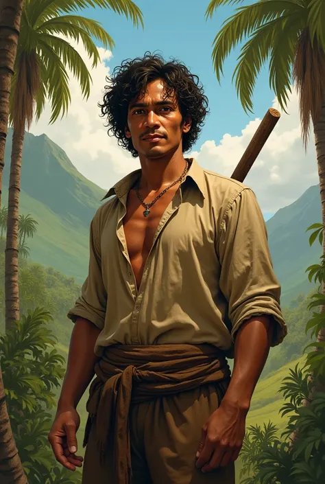 filipino man with curly hair and tanned skin from 16th century