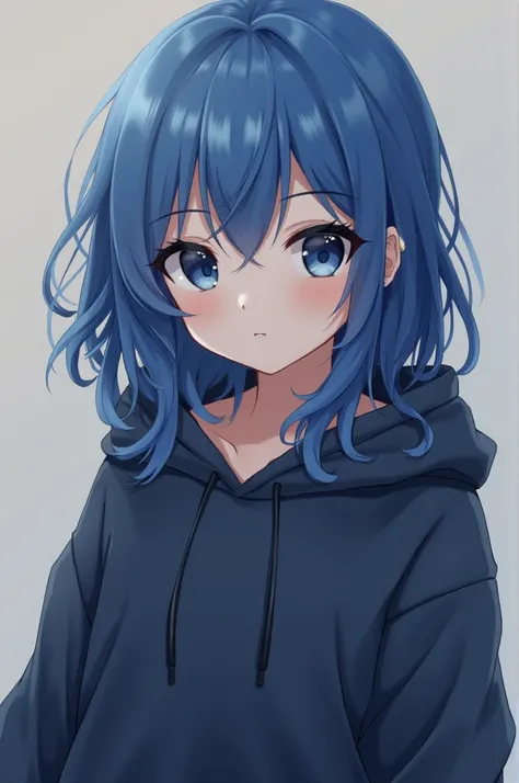 Original picture of a blue-haired Odeai girl wearing a navy blue hoodie