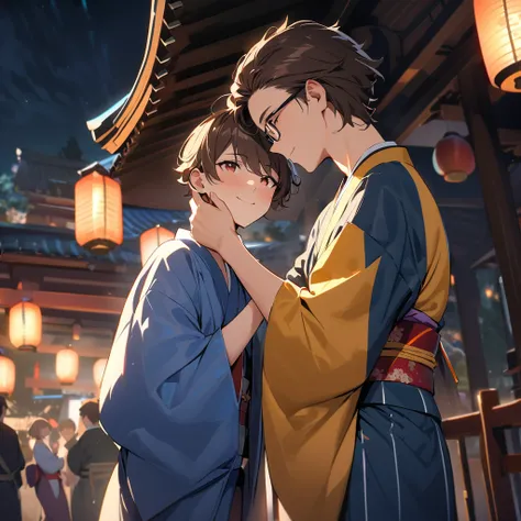    Ultra High Definition,masterpiece, Awards, Best Quality ,1 person,handsome boy ,  Im looking at this,Brown Hair,18 years old,Glasses,Introvert, moonlight,Shrine at night,  Japanese Fantasy,  short hair,   short perm, kimono,happiness/joy, Mysterious, ge...