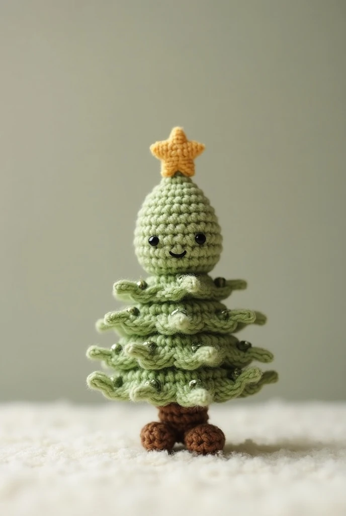 An amigurumi of a crocheted Christmas tree , At low point