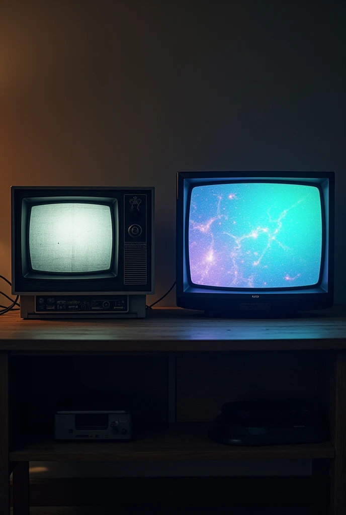 Modern television vs. early television
Prompt: "A side-by-side comparison: on the left, an old black-and-white television from the 1920s showing simple lines or static, and on the right, a modern flat-screen TV displaying vibrant, high-definition images. T...