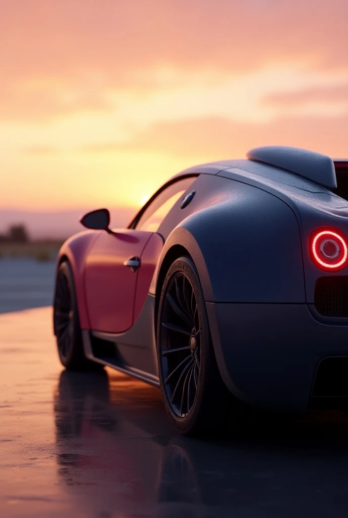 

"Create an ultra-realistic, 4K image of a velvet Bugatti Veyron viewed from a side angle, showcasing its luxurious, soft-textured exterior. The car should be illuminated with realistic lighting and advanced ray tracing, enhancing the details and contours...