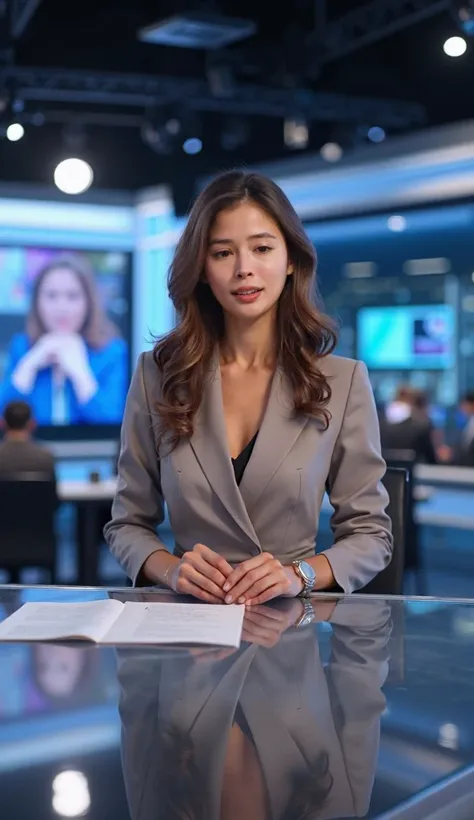 A female announcer is reading the news