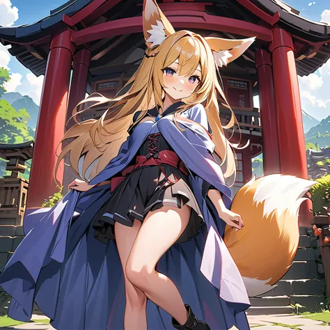 ((32K)), ((Best Quality)), (( ultra high resolution )), (( Hi-Res)), ((超 Hi-Res)), (( very detailed CG)), ((unity 32K wallpaper)), (masterpiece, Best Quality),(One fox girl)、Fox ears、(1 fox tail:1.2)、 beautiful dark eyes 、Blonde, straight long hair、smile、b...