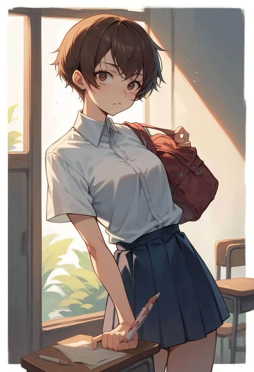 yukari takeba persona 3,  short brown hair, student