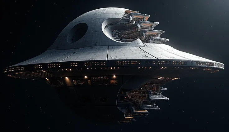 Death star with giant futuristic sniper rifle barrel at the barrel