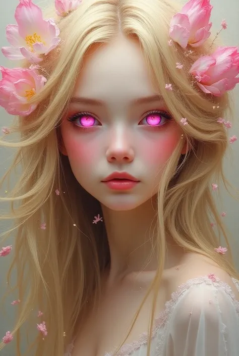 Abstractionism,  best quality , masterpiece, Pink eyes, haarblume,  very long hair, Blonde hair,  1 girl, 