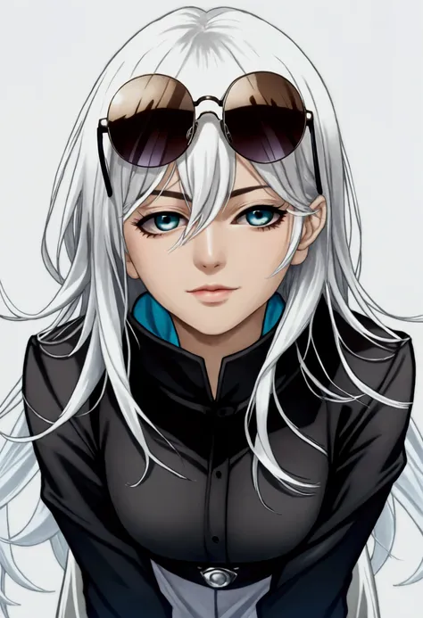 a close up of a person with white hair and sunglasses, perfect white haired girl, white haired, girl with white hair, white haired lady, white-haired, silver hair girl, cyborg - girl with silver hair, silver haired, girl silver hair, white haired deity, wh...