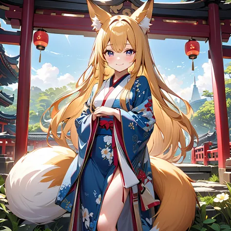 ((32K)), ((Best Quality)), (( ultra high resolution )), (( Hi-Res)), ((超 Hi-Res)), (( very detailed CG)), ((unity 32K wallpaper)), (masterpiece, Best Quality),(One fox girl)、Fox ears、(1 fox tail:1.2)、 beautiful dark eyes 、Blonde,( straight long hair:1.5)、s...