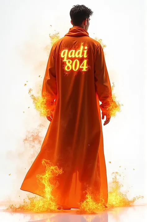 make me a  male outfit  made of fire  "QADI804" written on the outfit back side  made of fire   and Front View Back View Same Outfit White Background 