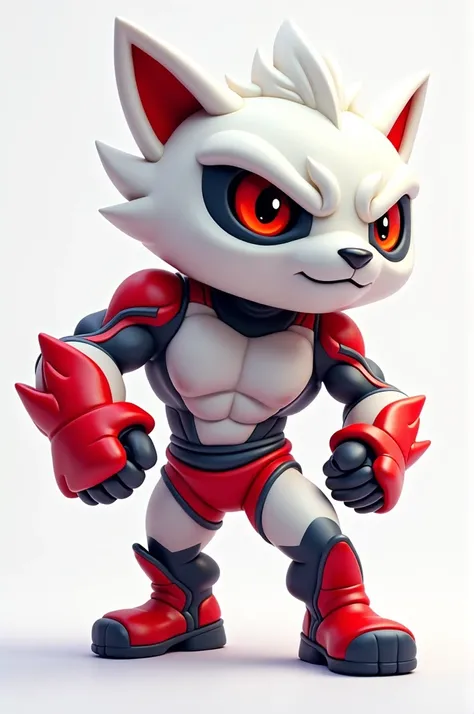 Mascot in white color, gray and red 