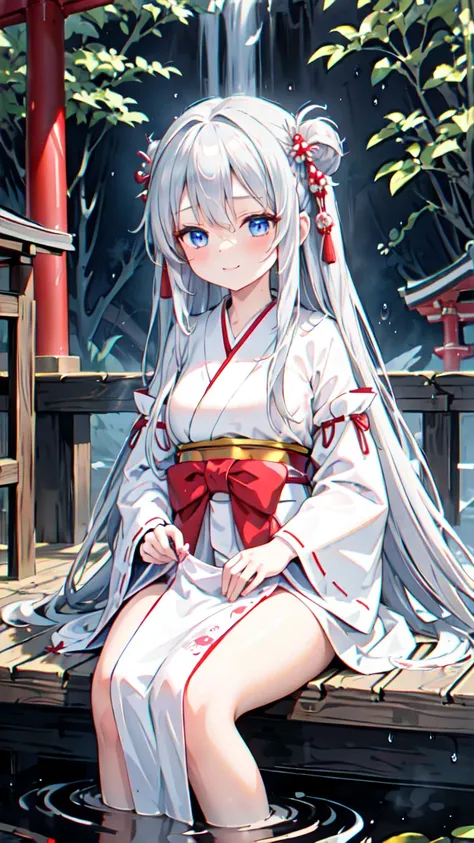 ((masterpiece:1.2), (best quality:1.1), (ultra detailed:1.0))
((beautiful girl:1.2), (shrine maiden:1.1), (young priestess:1.1), (elegant:1.0))
((very long silver hair:1.1), (flowing hair:1.0), (hair ornaments:0.9), (silver hair decorations:0.9))
((deep bl...