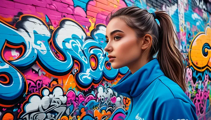 (Best Quality), masterpiece,  Extremely Detailed CG Uniform 8K Illustration , High collar, extremely High collar saturation,  All colors have deepened , paint,  graffiti art , Central composition, Extremely Detailed Light and Shadow , Graffiti wall, wall p...