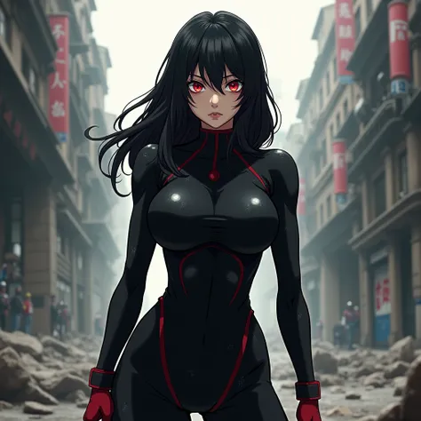 My hero academia oc Girl Black Hair free, Red eyes, Black Ouffit no Sexy