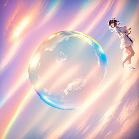 araffe bubble floating in the air in a field of grass, soap bubble, soap bubble mind, bubble, water bubble, soap bubbles, huge bubbles, ethereal rainbow bubbles, floating bubbles, bubbles rising, ethereal bubbles, iridescent soapy bubbles, bubbles in the a...