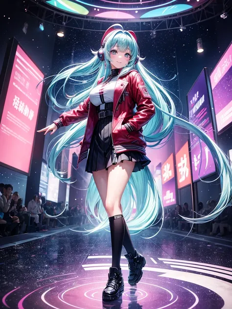  female middle school student，smile，beautiful女の子，ＳＦGirls of the World，Space Girl， Hair Hanging Over Her Ears ，So beautiful，Super cute girl， Infinite Fashion ，future，leather jacket in endless colors， space cardigan， long hair，New blazer， has hands in pocket...