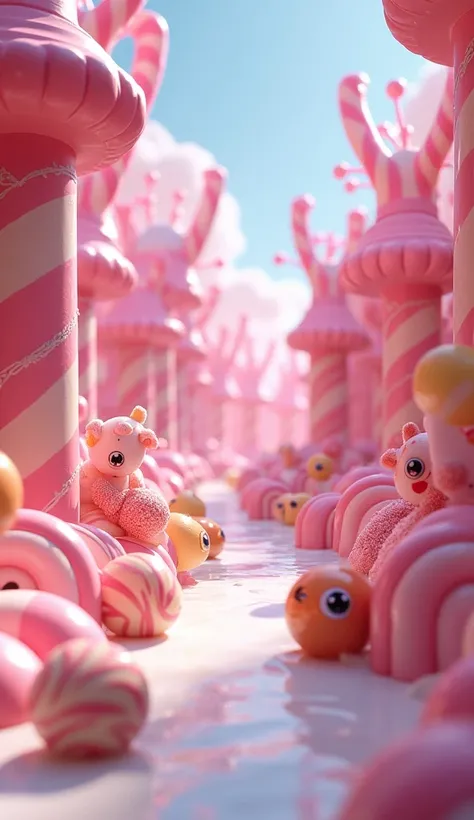 in the world of 3D animation, candy world  (( all things in candy form)) : Sighting on the edge of a milk river