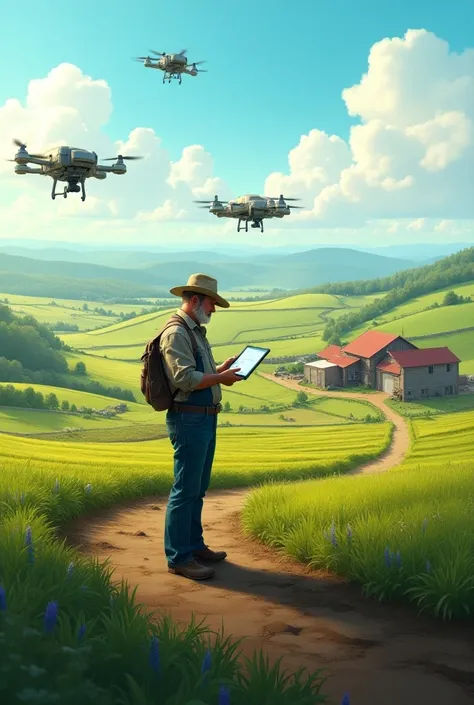 The farmer is practicing artificial intelligence on his farm