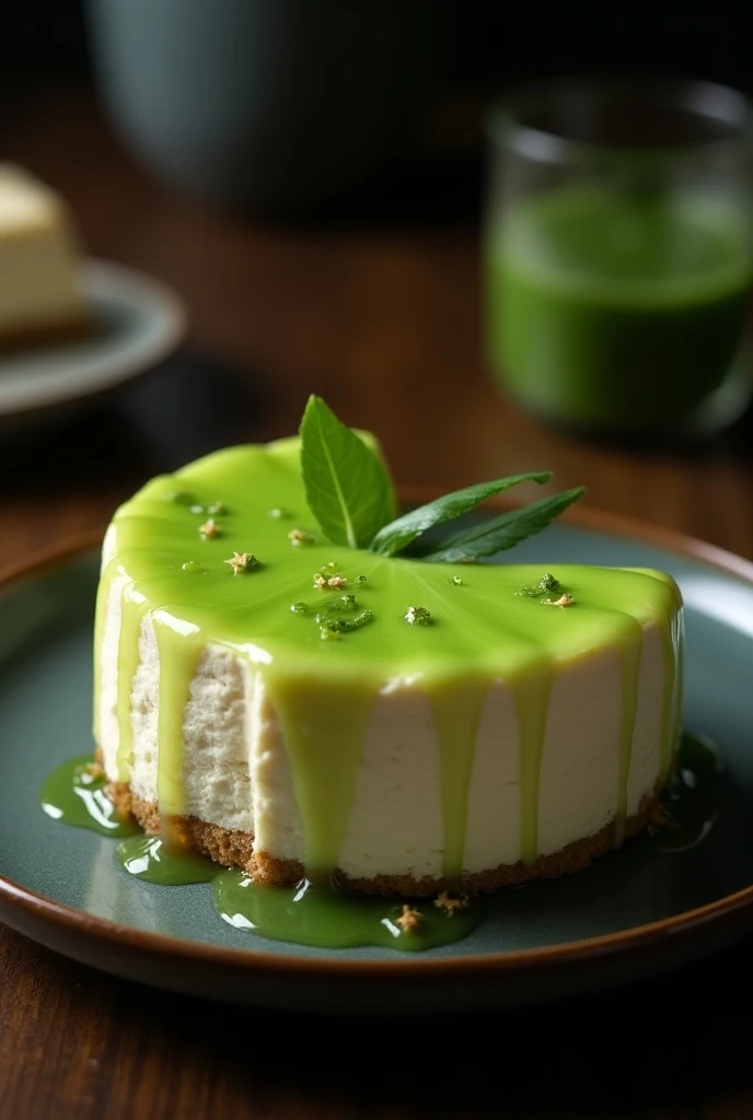 Cheesecake infused with pandan flavor and served with palm sugar
syrup.