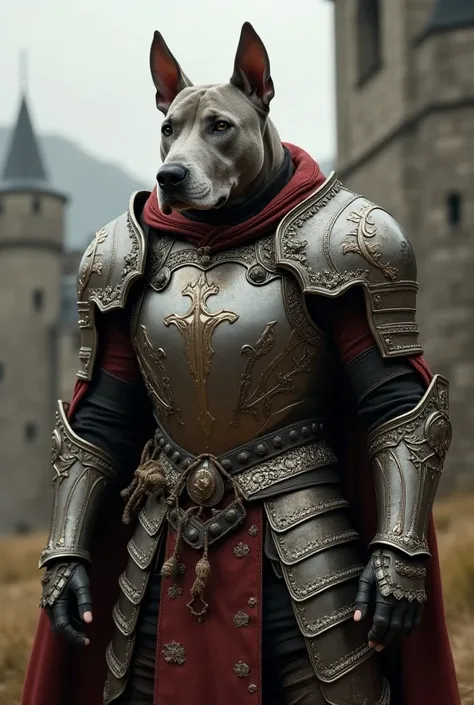 un bull terrier (dog) en armure