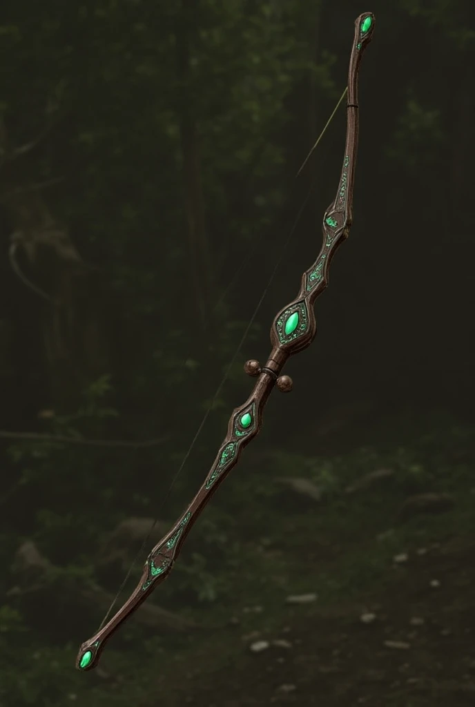 Longbow, asian style, ironlike wood, green ornaments and two green embedded gemstones