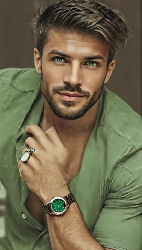 a european man with a naked beard and a watch on his wrist., attractive man,  handsome and attractive naked ,   handsome male  ,...