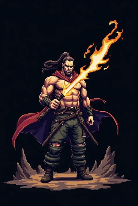 Warrior bad man of the wind element pixel art design, flat black background