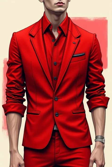 You have 2 designs of 2 formal shirts and 2 vests for men in full red ,  for the Spring-Summer season inspired by Design Principles, Geometric shapes and figures
O Movement 