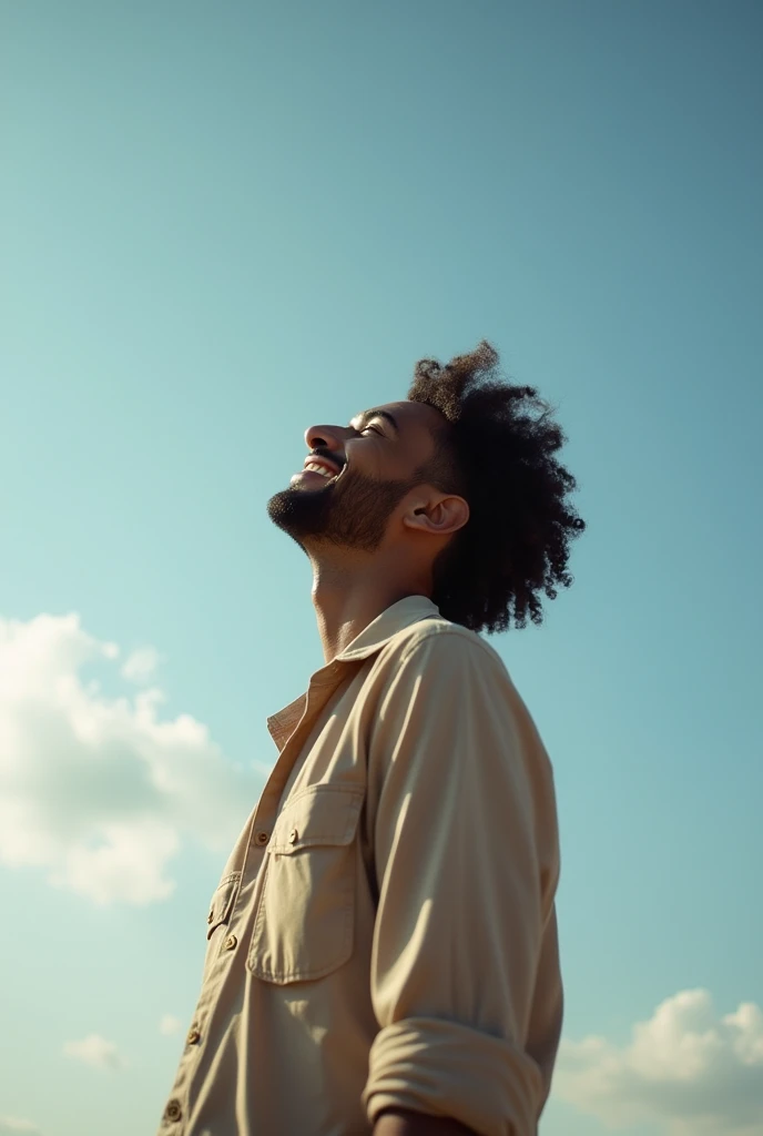 A picture of a  smiling and looking at the sky
The  transmits a sense of wonder and awe at the world around him, while capturing a personal and unique moment. The picture can show him standing, looking into the distance, as if he is examining all the possi...