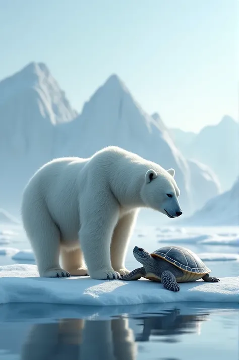 Please give me a image of polar bear and turtle together so give me a image 